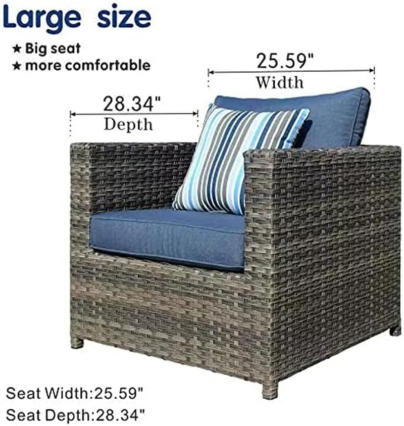 Patio Furniture Set, No Assembly 9 PCS Big Size Outdoor Sectional Sofa All Weather PE Rattan Wicker Outdoor Furniture with 2 Pillows,Grey Wicker Denim Blue
