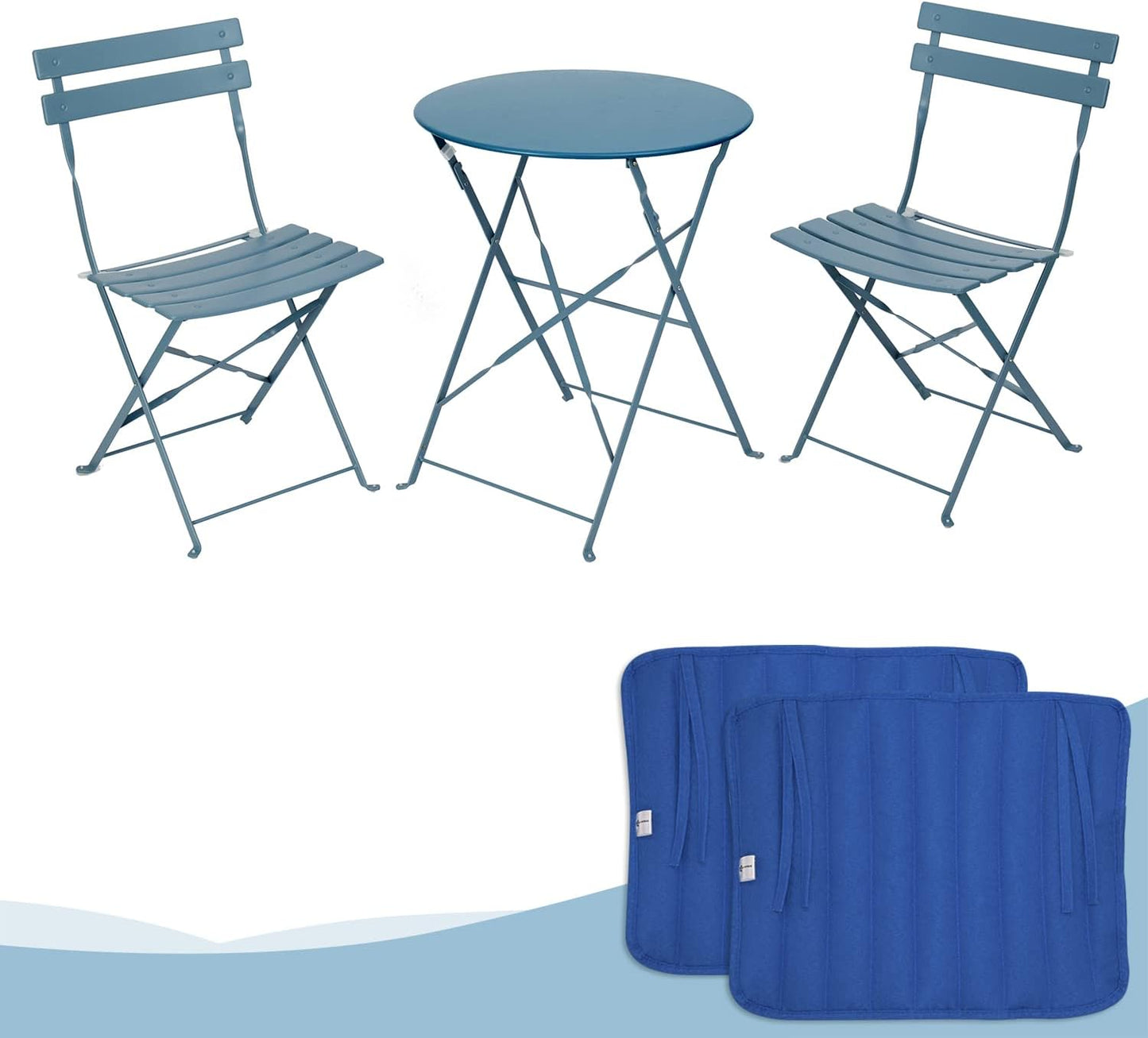 Patio Bistro Set, Outdoor Patio Furniture Sets, 3 Piece Patio Set of Foldable Bistro Chairs and Table, Light Blue