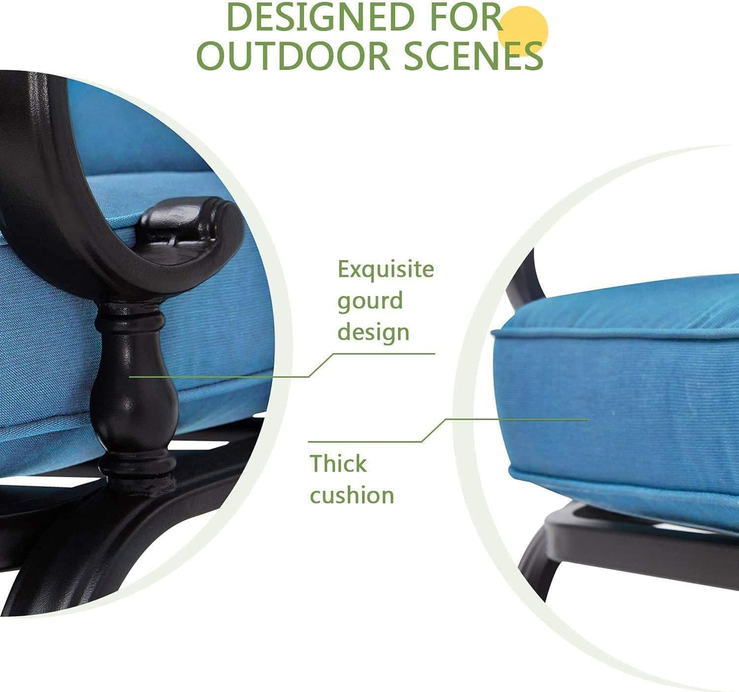 Outdoor Metal Furniture Sets 5 Pieces(6 Seats) Patio Conversation Set (Patio Swing Glider, 2 Patio Chairs, Loveseat with Coffee Table), Peacock Blue