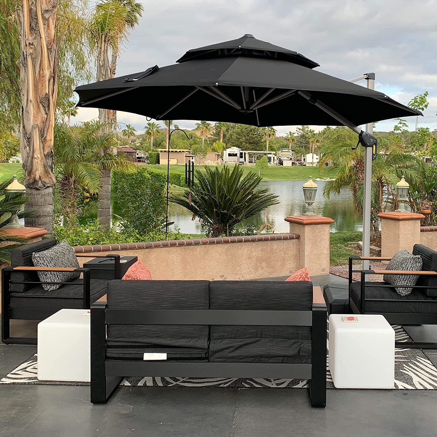 10 Feet Patio Umbrella - Large round Cantilever Umbrella, Windproof, Heavy Duty for Garden, Deck, Pool & Patio, Grey