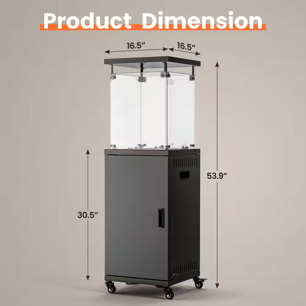 50000-BTU Black Steel Floorstanding Propane Patio Heater with Wheels