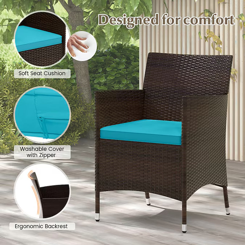 4 Pieces Comfortable Mix Outdoor Rattan Sofa Set with Glass Coffee Table 4 -Piece Rattan Patio Conversation Set with Blue Cushions