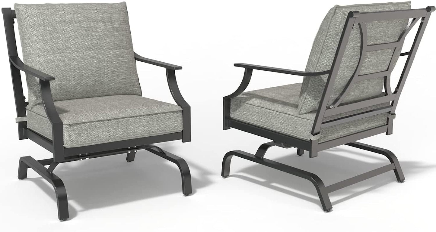 2-Piece Patio Furniture Sets Patio Chair Motion Chairs Set Chat Set with Grey Cushions, Shake of 5-10°, Matched with Different Types of Tables