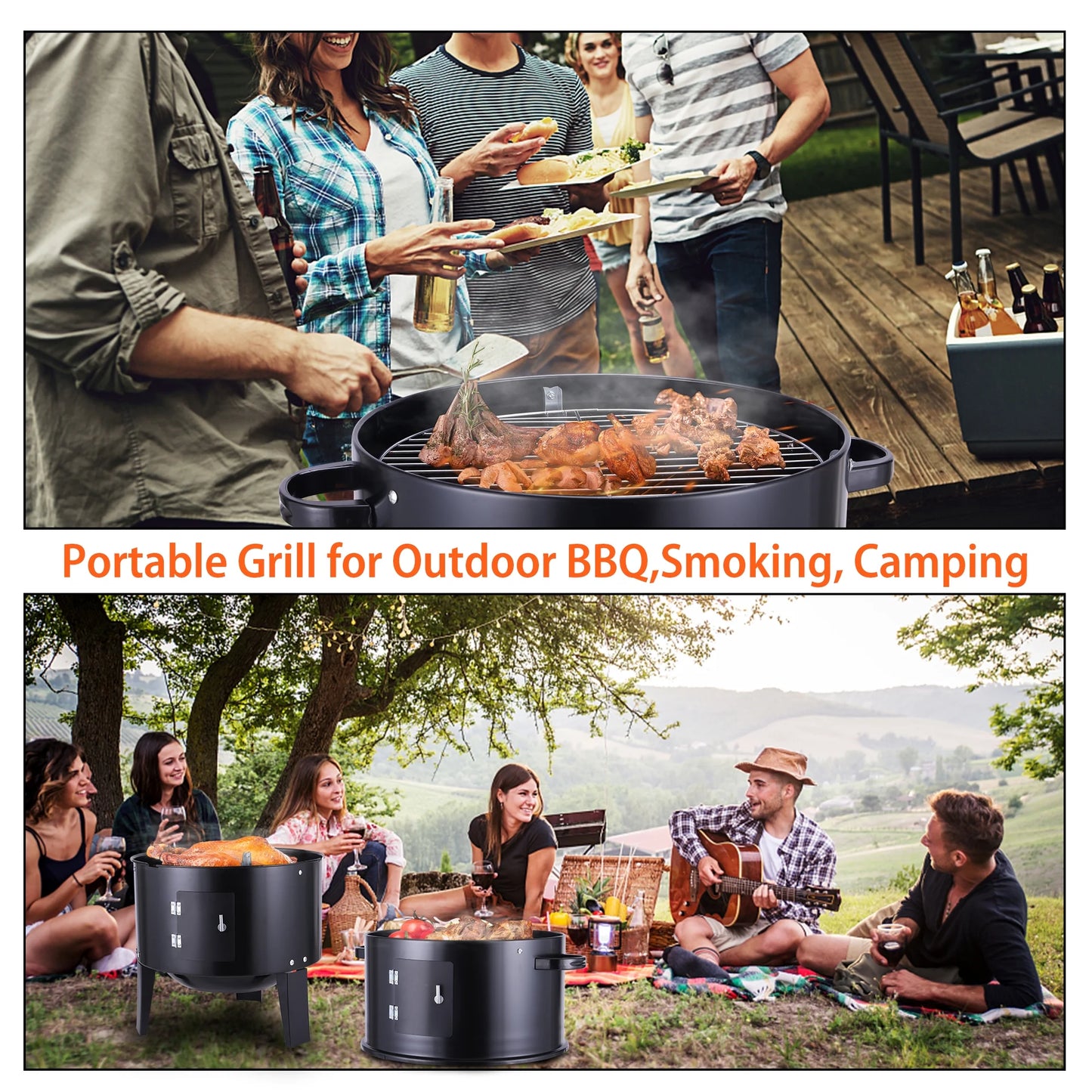 Portable Charcoal Grill, Small Folding Outdoor Grill, Mini Black Barbecue Grill
