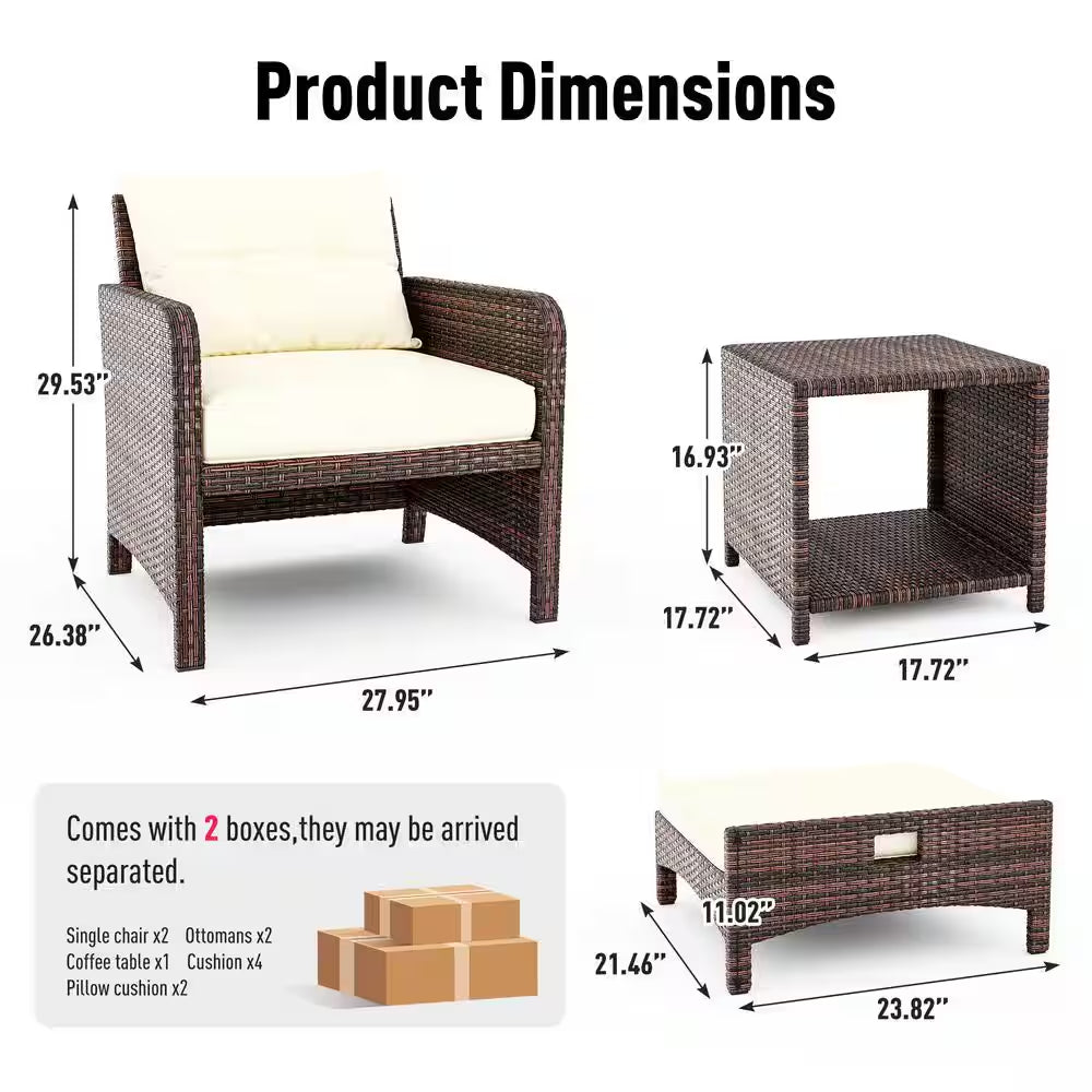 5-Piece Wicker Patio Furniture Set Outdoor Patio Chairs with Ottomans Beige