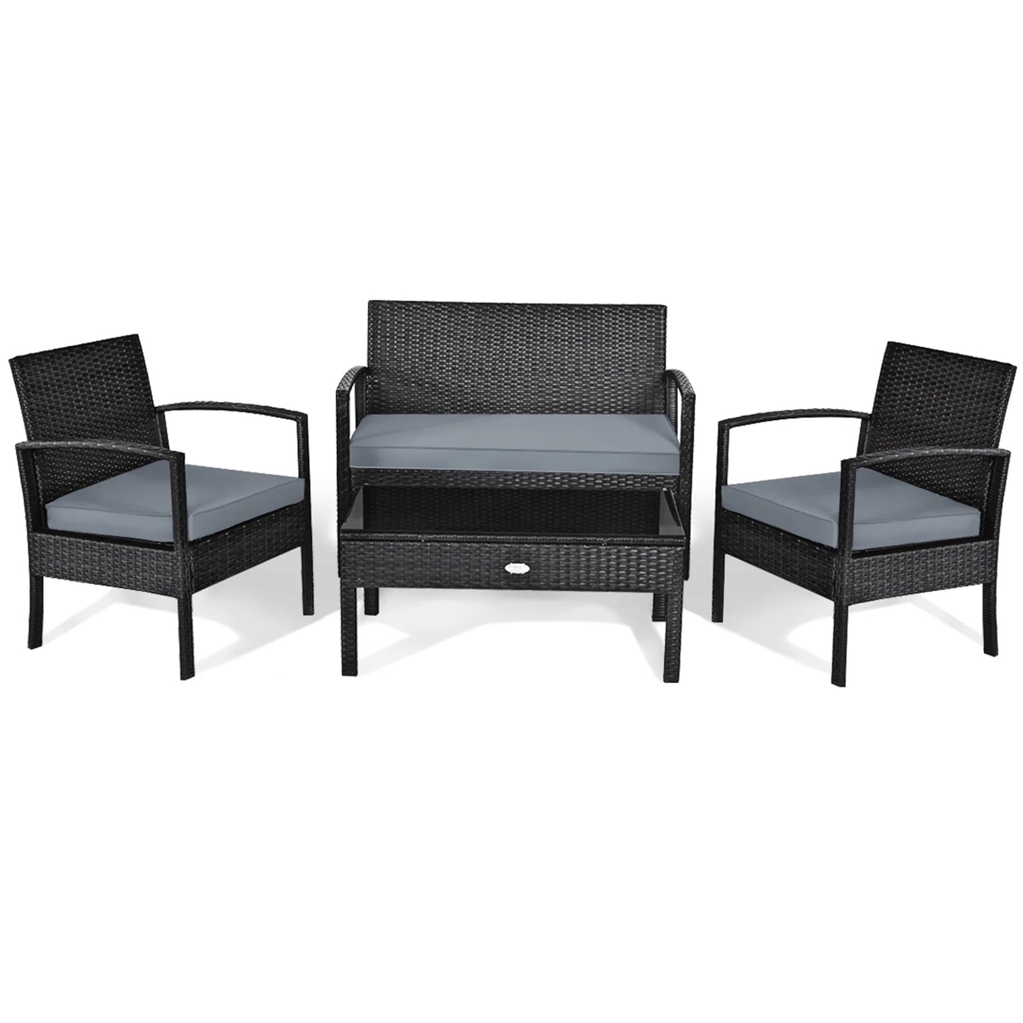 Patio Garden 4PC Rattan Wicker Furniture Set Black