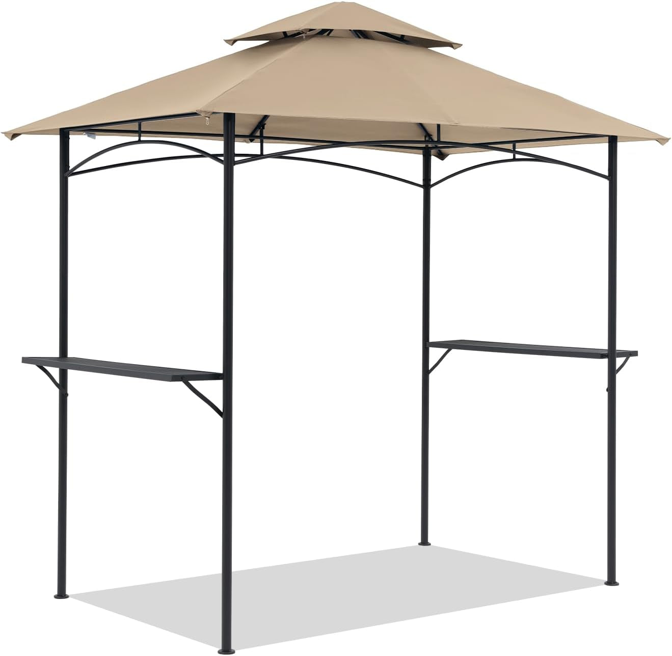 Grill Gazebo 8’X 5’ Outdoor Patio Backyard BBQ Grill Shelter Double Tiered Soft Canopy Top with Steel Frame and Bar Counters, Beige