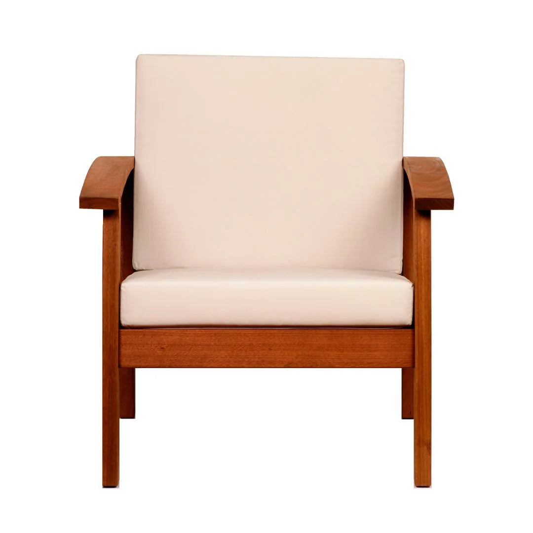 4-Piece Solid Wood Outdoor Conversation Set, Natural/Off-White