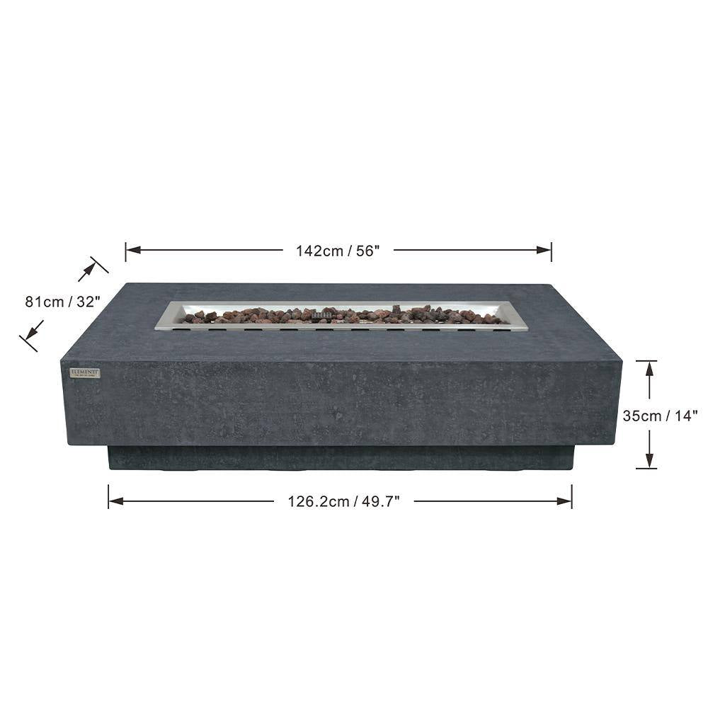 Hampton Outdoor Dark Grey Fire Pit 56 In. X 32 In. Rectangular Concrete Natural Gas Fire Table