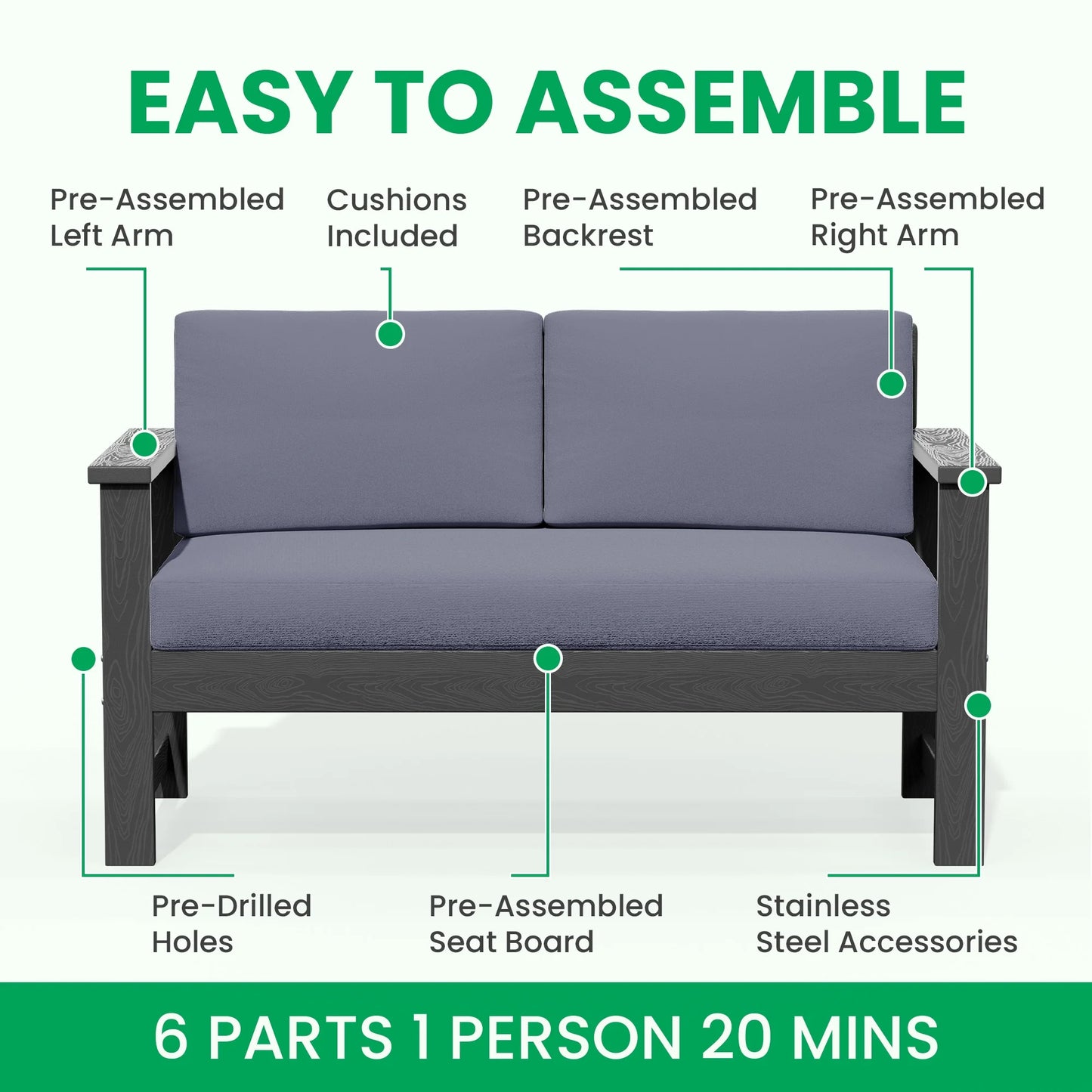 Patio Furniture Sets on Sale, 1 Pieces Patio Loveseat W/ Cushions, Gray