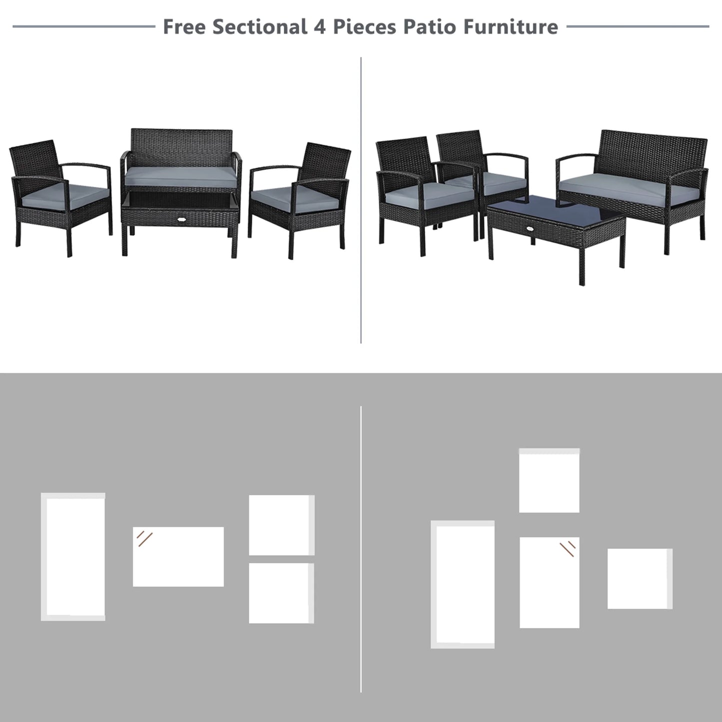 Patio Garden 4PC Rattan Wicker Furniture Set Black