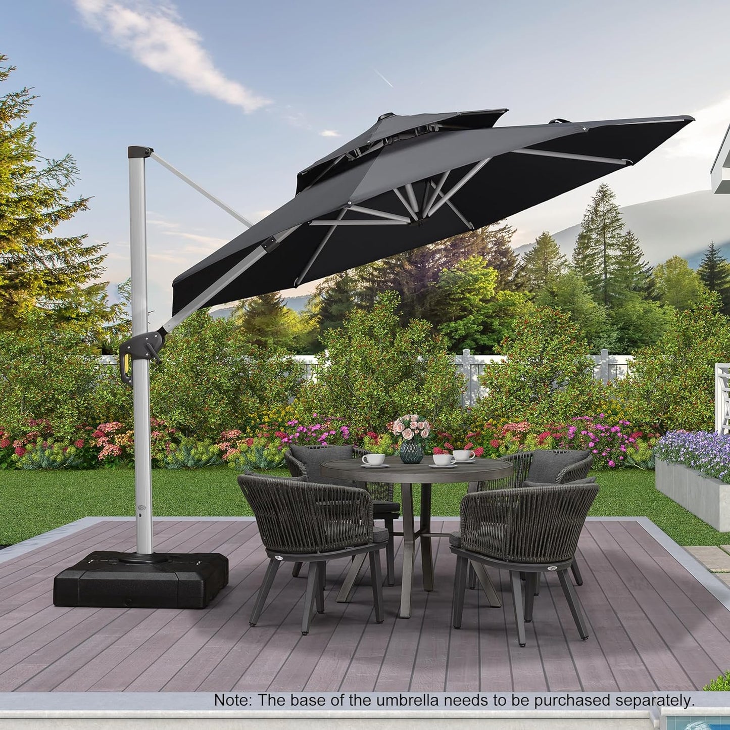 10 Feet Patio Umbrella - Large round Cantilever Umbrella, Windproof, Heavy Duty for Garden, Deck, Pool & Patio, Grey