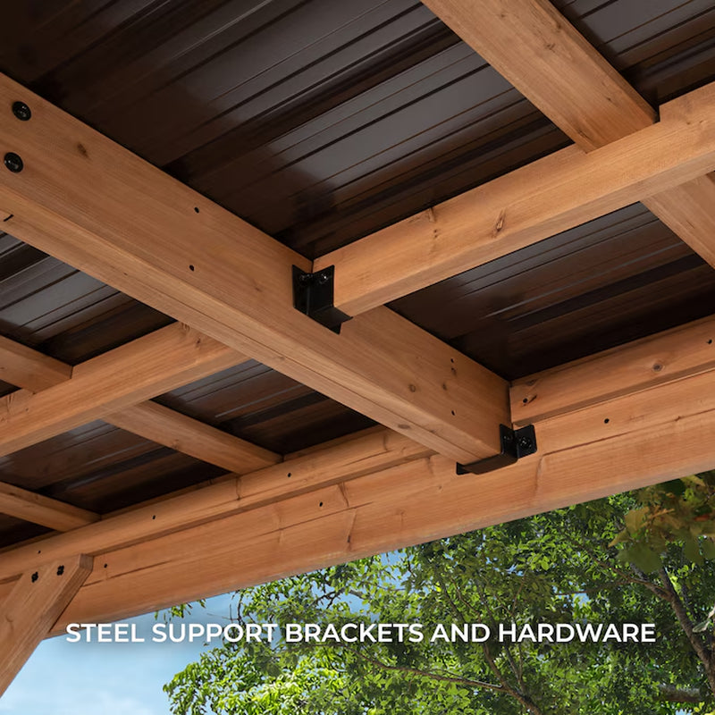 12-Ft X 20-Ft Brown Rectangle Gazebo with Hardtop Steel Roof