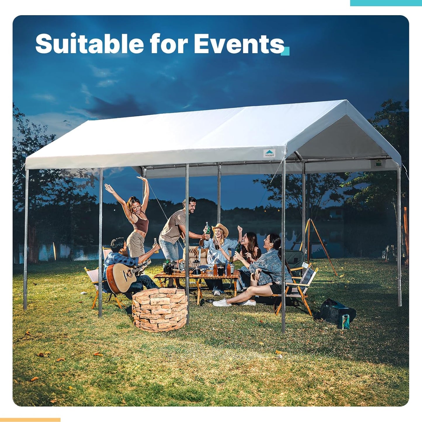 10X20 Ft Heavy Duty Carport Potable Car Canopy Garage Party Tent Boat Shelter, Adjustable Height from 9.5 Ft to 11 Ft, White