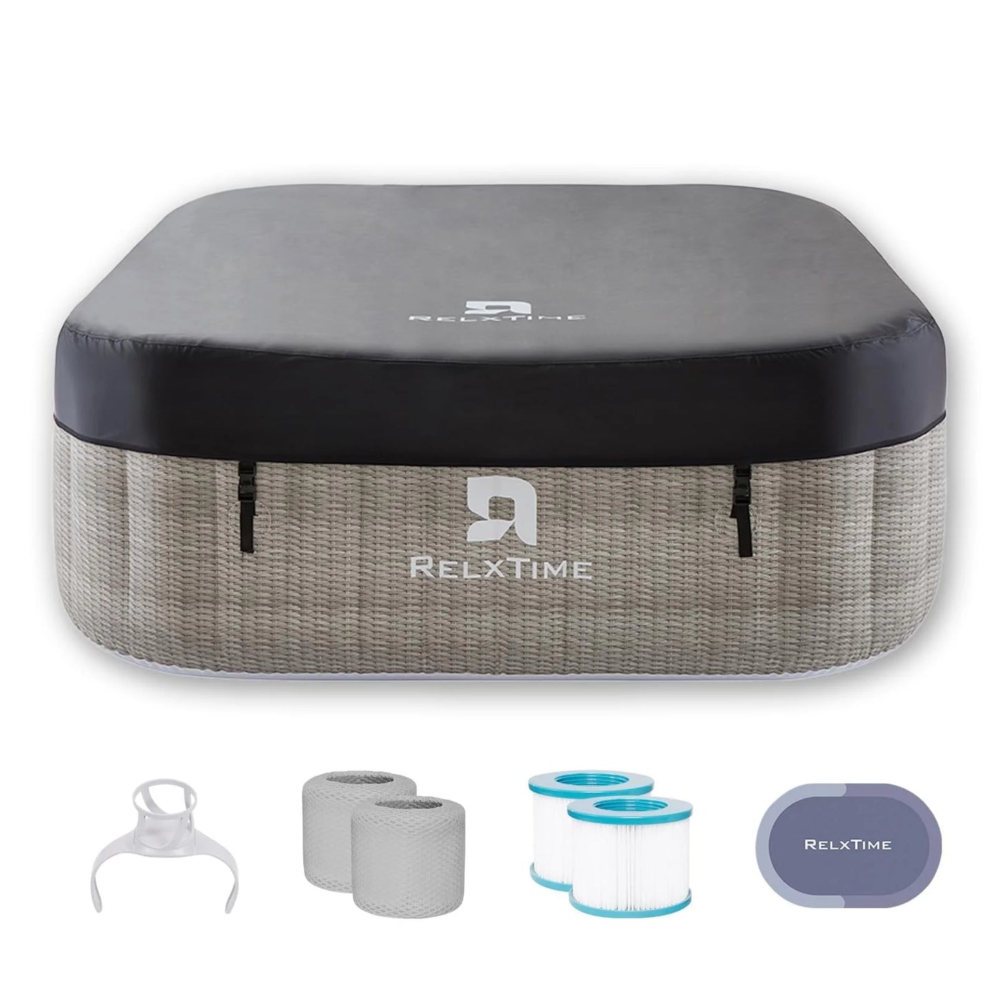 Inflatable Outdoor Hot Tub for 6 Person Square Spa with 120 Bubble Jets, Filter Cartridges