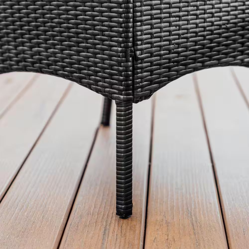 4-Piece Black Patio Outdoor Furniture Wicker Conversation Set with Beige Cushions, 1-Loveseat, 2-Chairs and Coffee Table