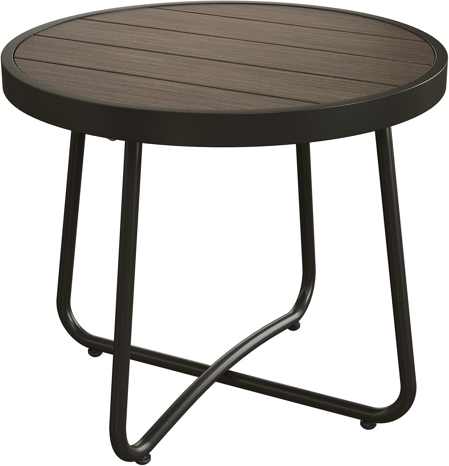 Outdoor Side Table, round End Table with Imitation Wood Tabletop, Dark Grey