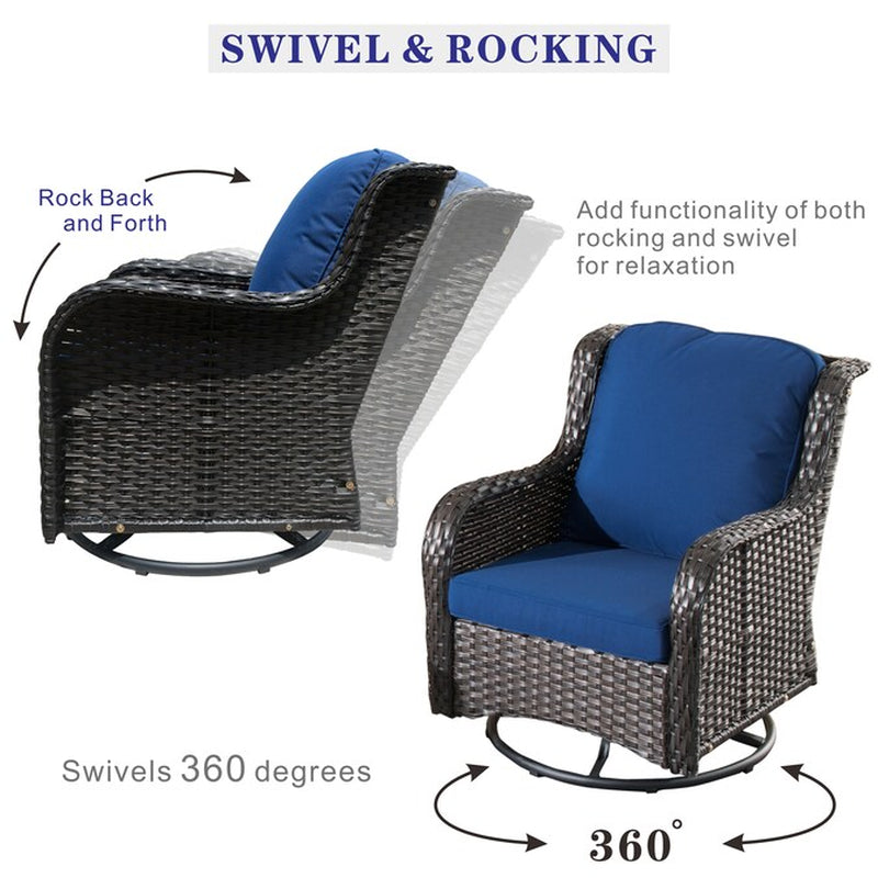 6 -Piece Rattan Patio Sofa Conversation Set with Blue Cushions
