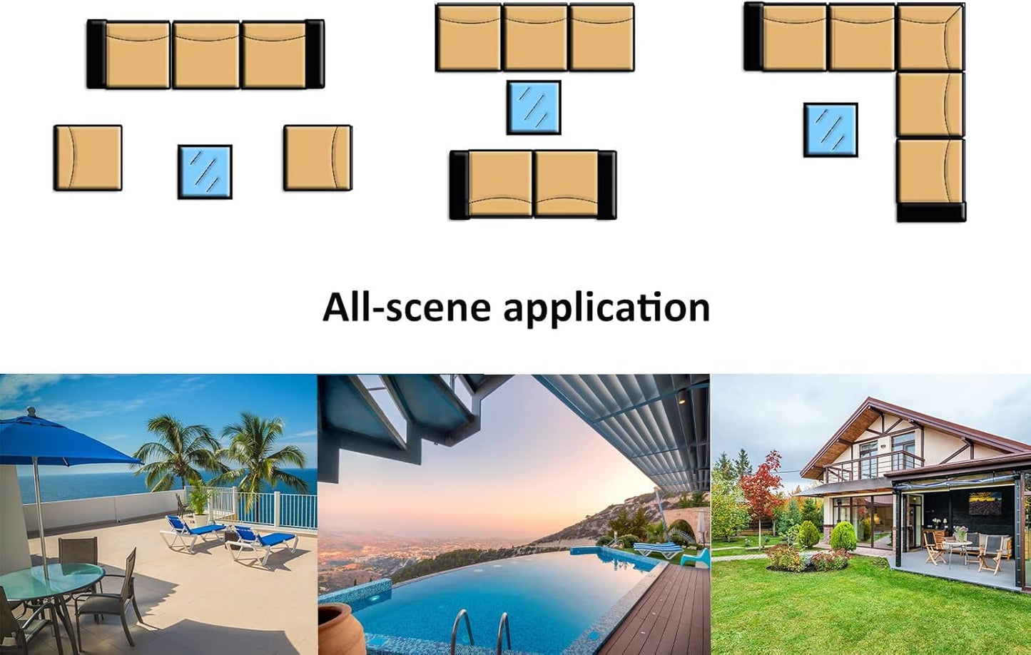 6 Piece Patio Furniture Sets Outdoor Conversation Sofa Set, All-Weather High Back PE Rattan Wicker Sectional Furniture Patio Sofa W/Tempered Glass Top Table&Thickened Cushions(Black)