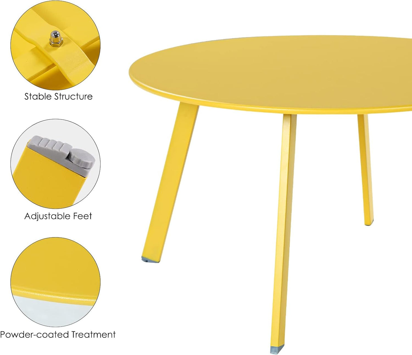 28-Inch round Side Table, Modern Steel Outdoor End Side Table for Patio Apartment Bedroom Living Room Balcony, Yellow