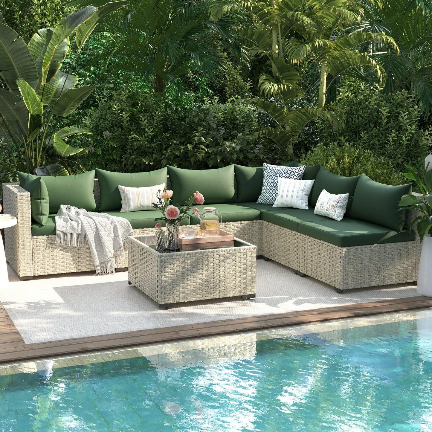 Patio Furniture Sets, Modular Rattan Outdoor Patio Sectional Furniture Sofa Set, Wicker Patio Conversation Set for Backyard