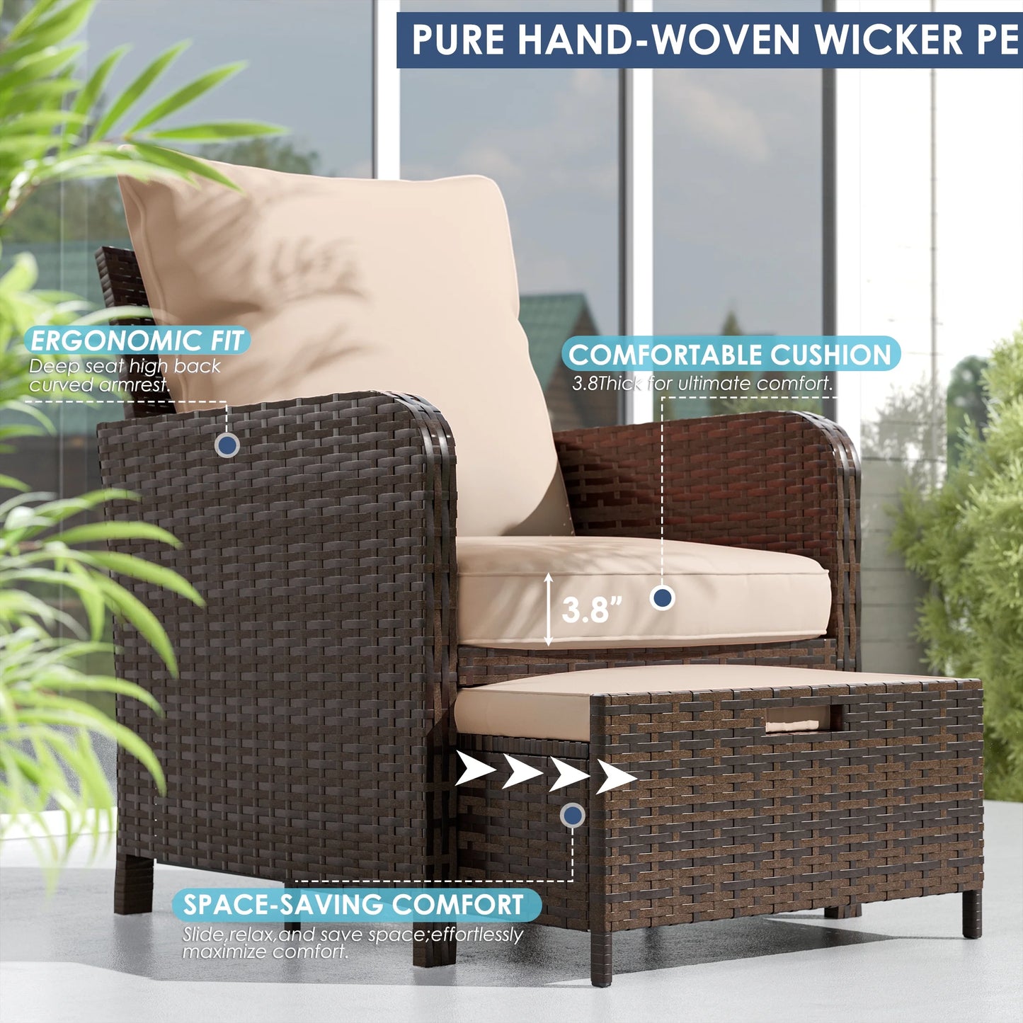 Balcony Furniture 5 Piece Patio Furniture Set, Outdoor Patio Chair , Khaki