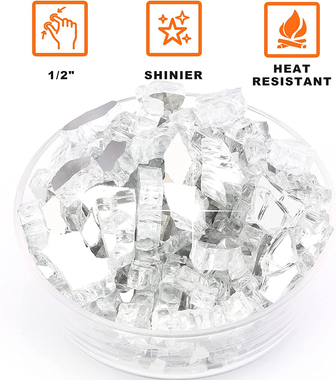 Fire Pit Glass for Fire Pit, 1/2 Inch Clear Reflective Tempered Fire Glass for Propane Fire Pit, Fire Pit Glass Rocks Safe for Outdoors and Indoors Gas Fire Pit Table, 10 Lbs
