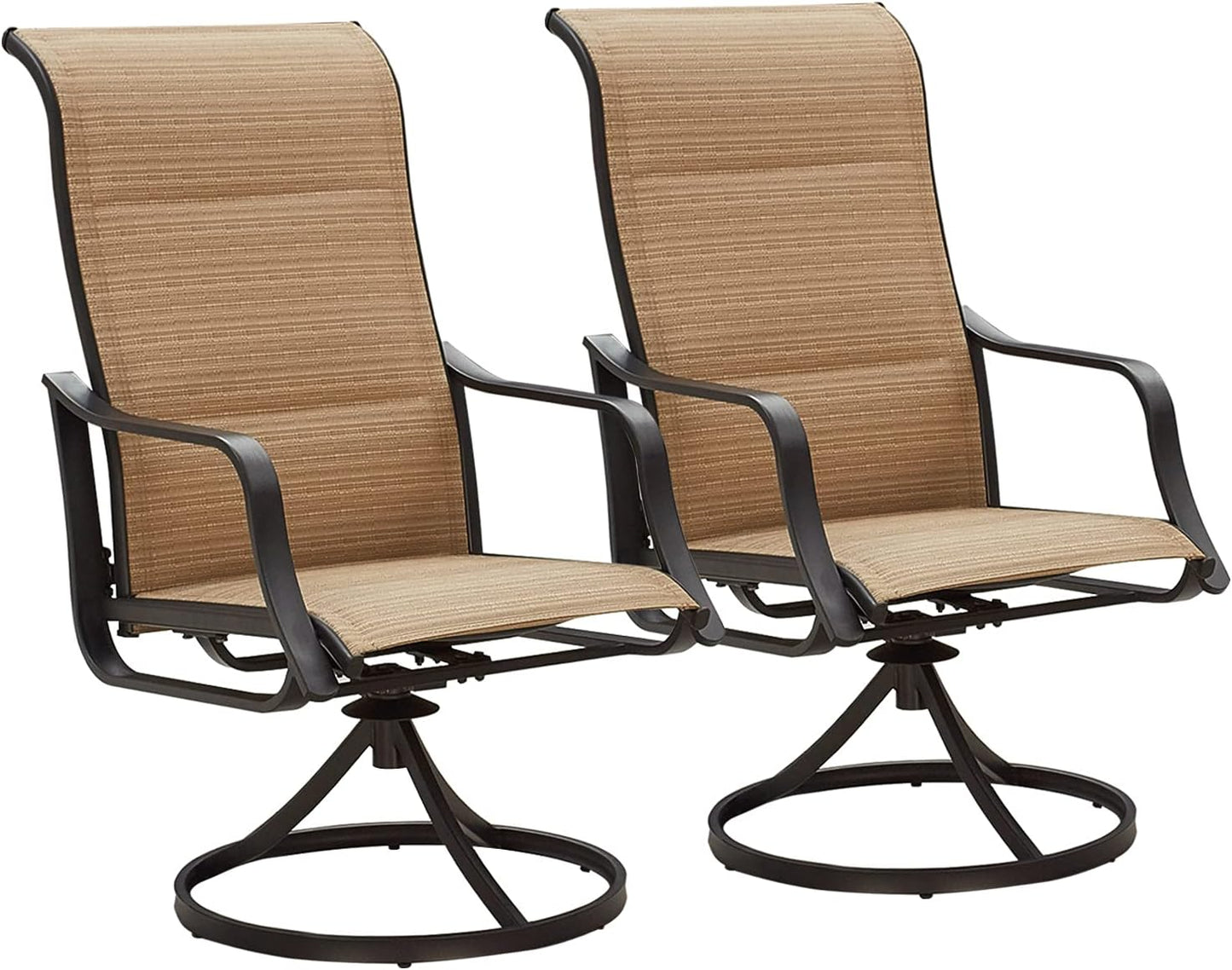 Patio Dining Chairs Textilene High Back Outdoor Swivel Rocker Set with All Weather Frame (Beige,Set of 2)