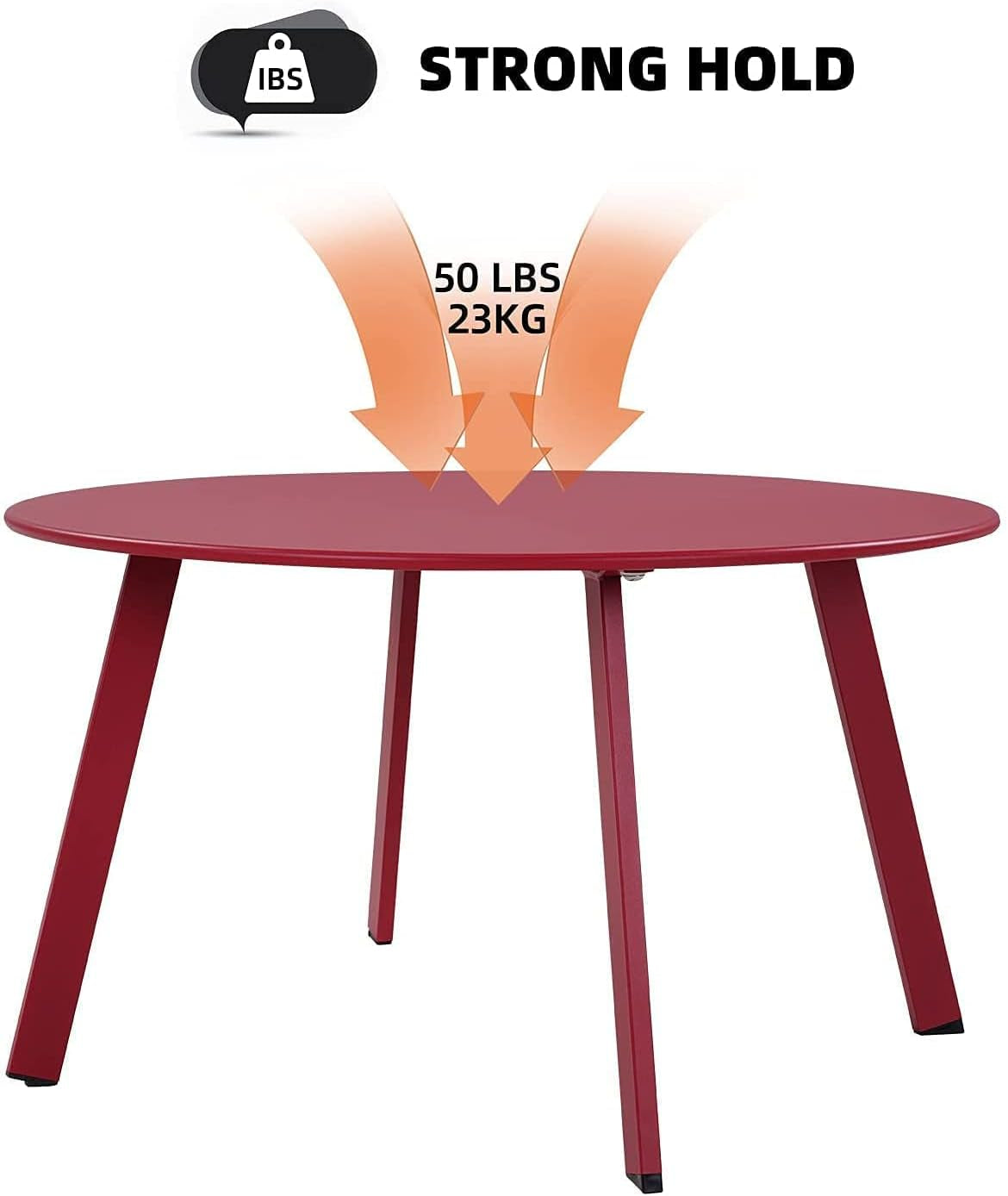28-Inch round Side Table, Modern Steel Outdoor End Side Table for Patio Apartment Bedroom Living Room Balcony, Red