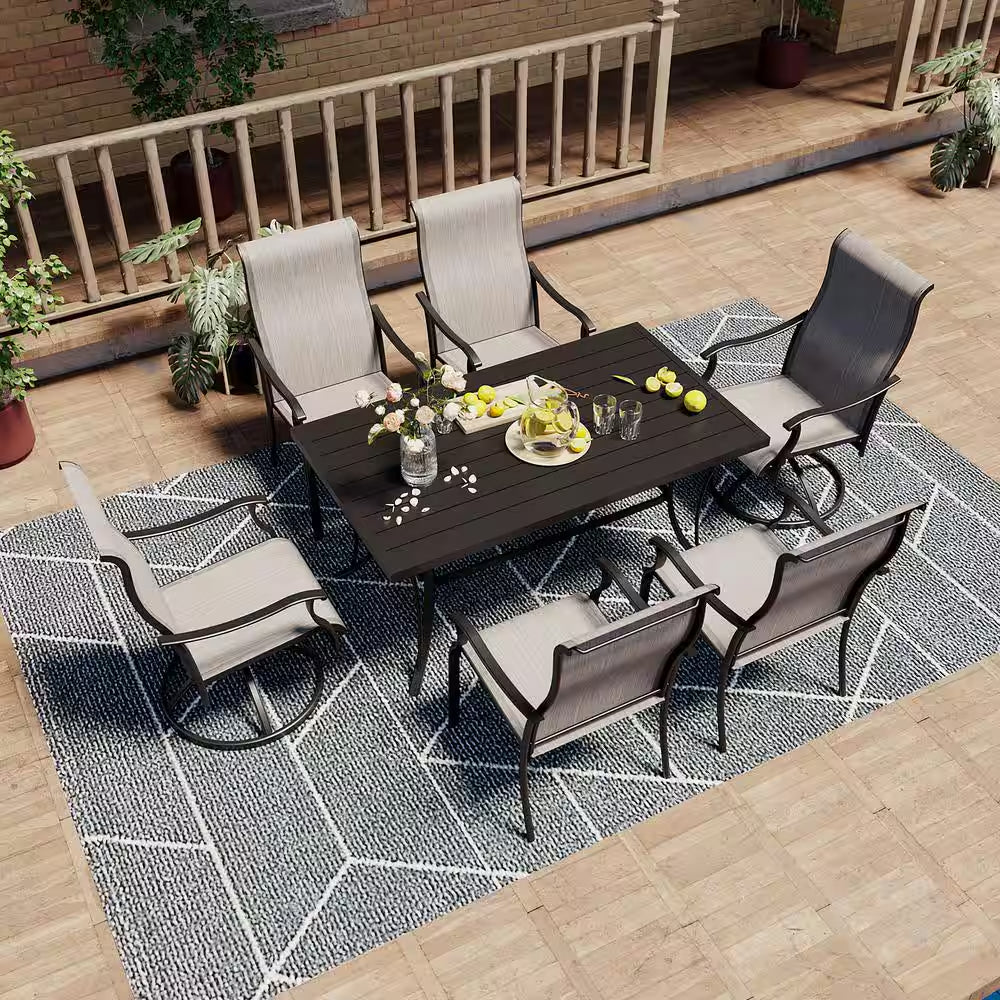 Gray 7-Piece Patio Metal Outdoor Dining Set