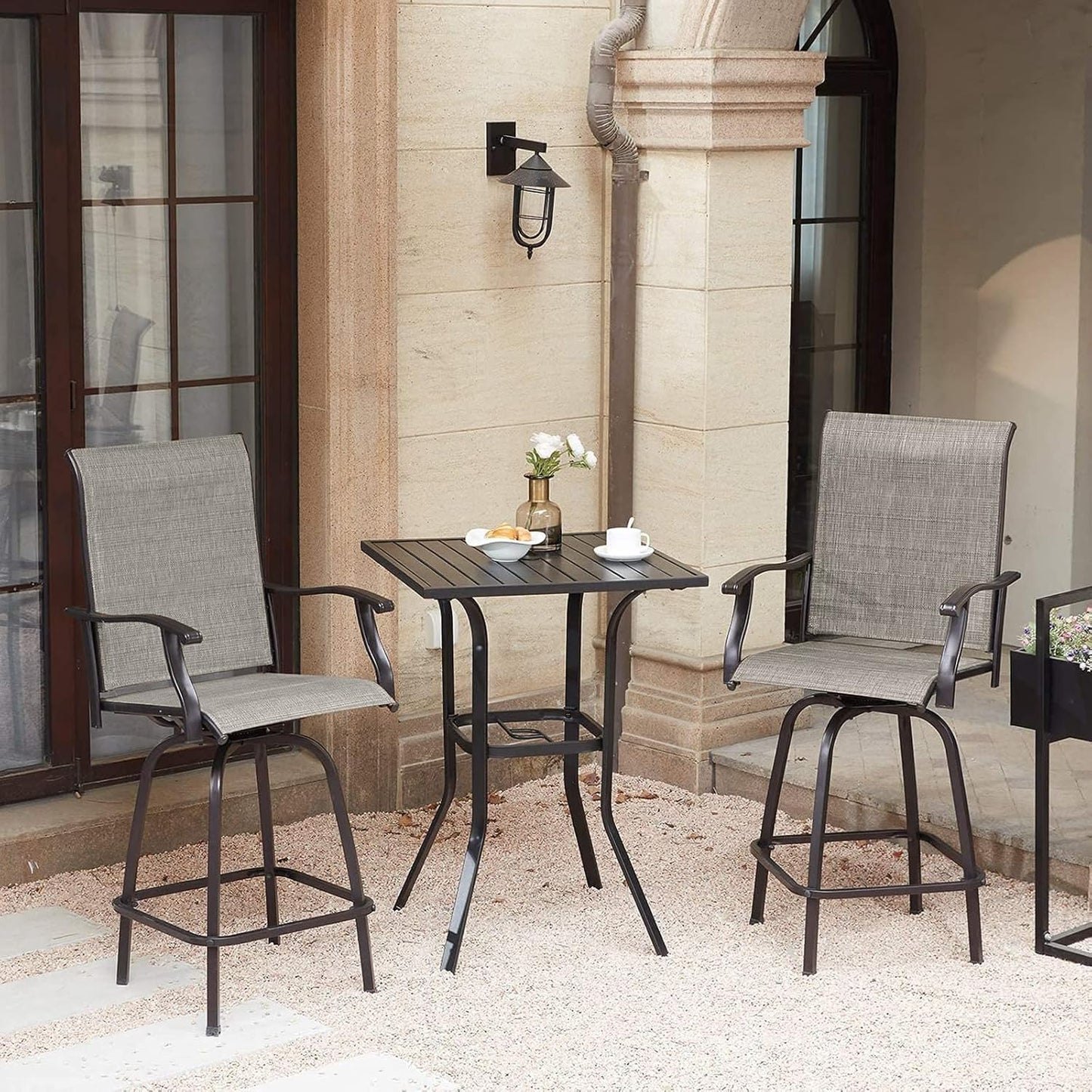 Set of 4 Outdoor Patio Swivel Bar Stools, High Bistro Stools Height Patio Chairs, All Weather Patio Bar Set Garden Furniture Bar Dining Chair, Gray