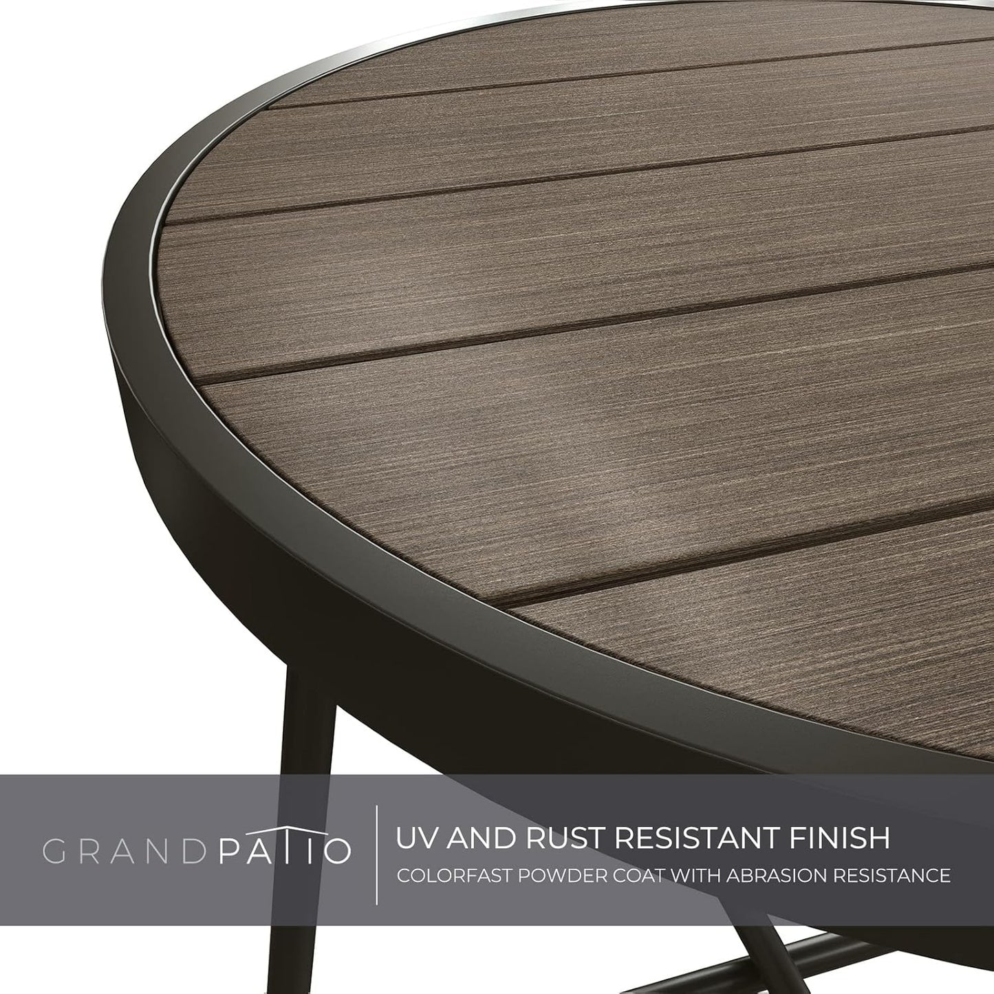 Outdoor Side Table, round End Table with Imitation Wood Tabletop, Dark Grey