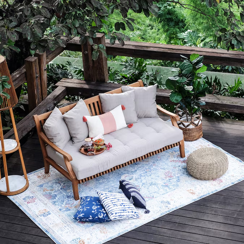 Mosko Outdoor Daybed with Beige Cushions and Teak Frame