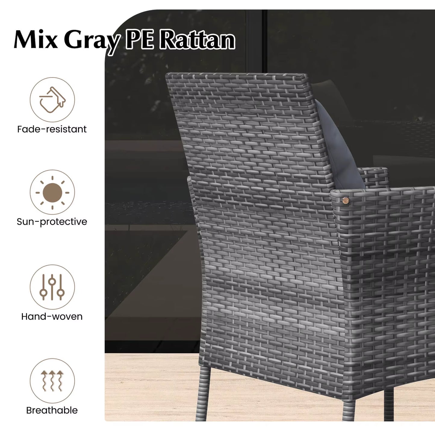 3 PCS Patio Furniture Set with Cushioned Patio Chairs & Tempered Glass Coffee Table