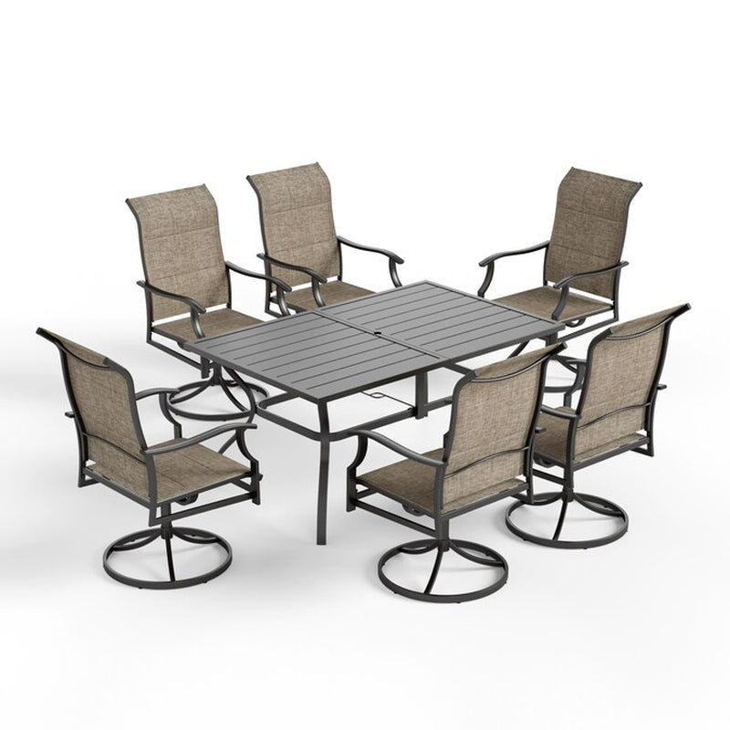LISMORE 7 -Piece Black Patio Dining Set Steel Rectangle Table with 6 Gray Swivel Chairs