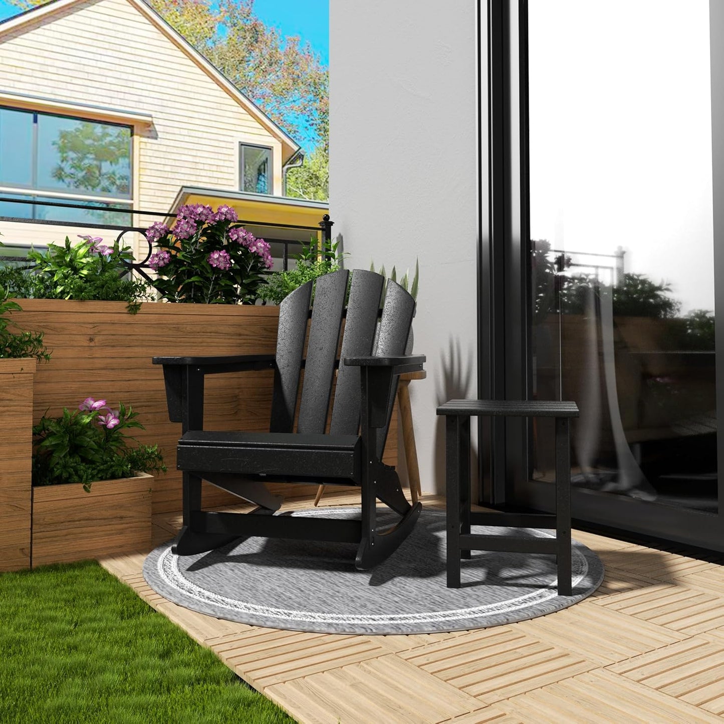 WO Home Furniture Patio Rocking Chair Classic Outdoor HDPE UV Weather Resistant (Black)