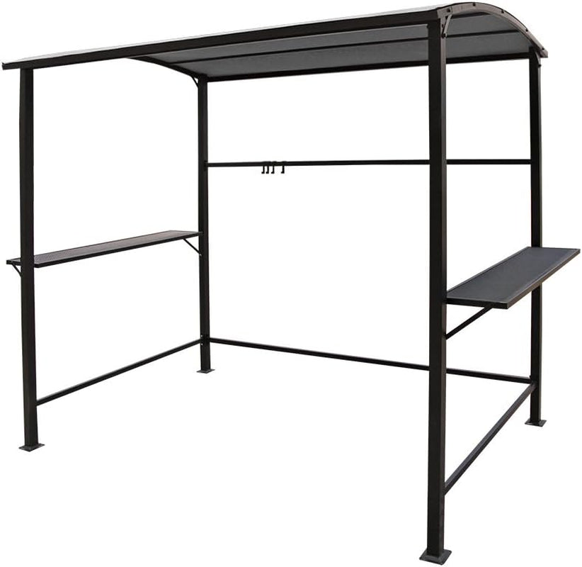 Grill Gazebo 8’By 4.6’ Outdoor Patio BBQ Canopy with Single-Tier Soft Top and Metal Shelves, Gray