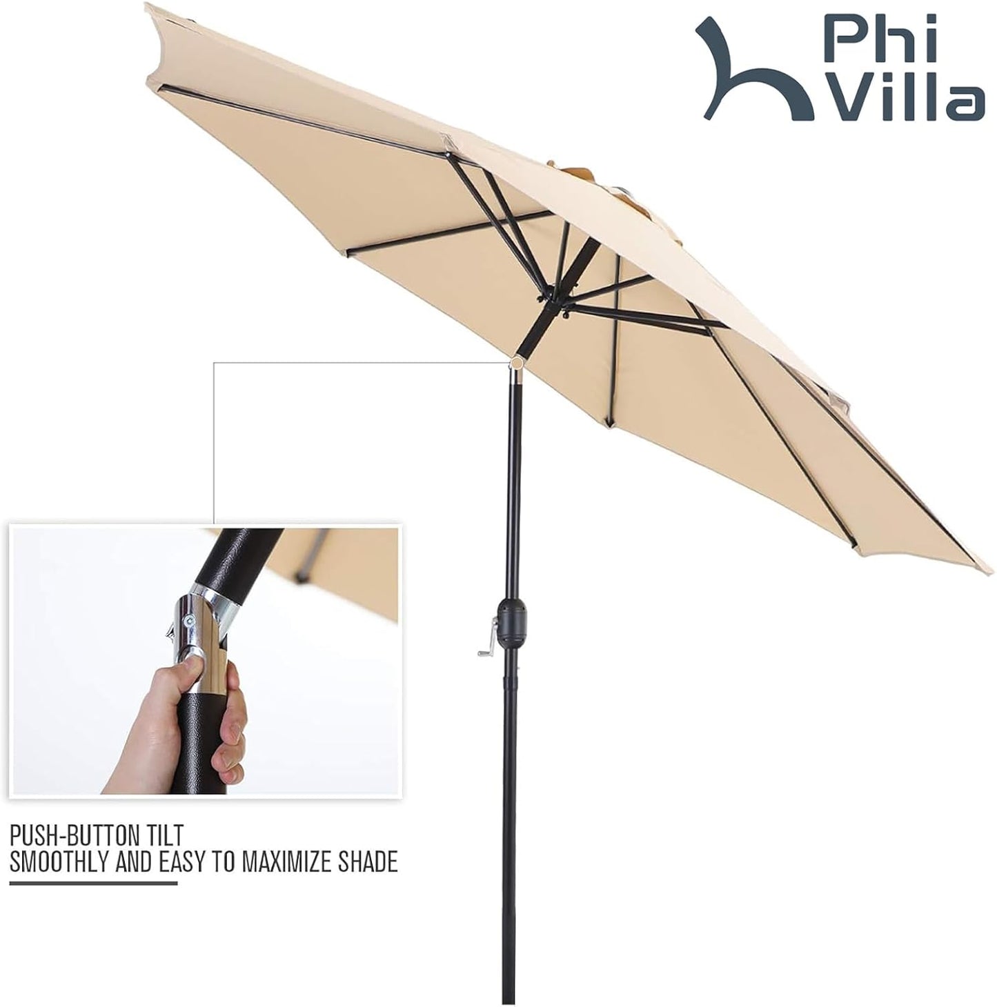 Outdoor Patio Dining Set for 4 with 9 FT Patio Umbrella, Patio Table and Chairs Set with Adjustable Patio Folding Chairs & Outdoor Dining Table, Beige Umbrella (No Base)