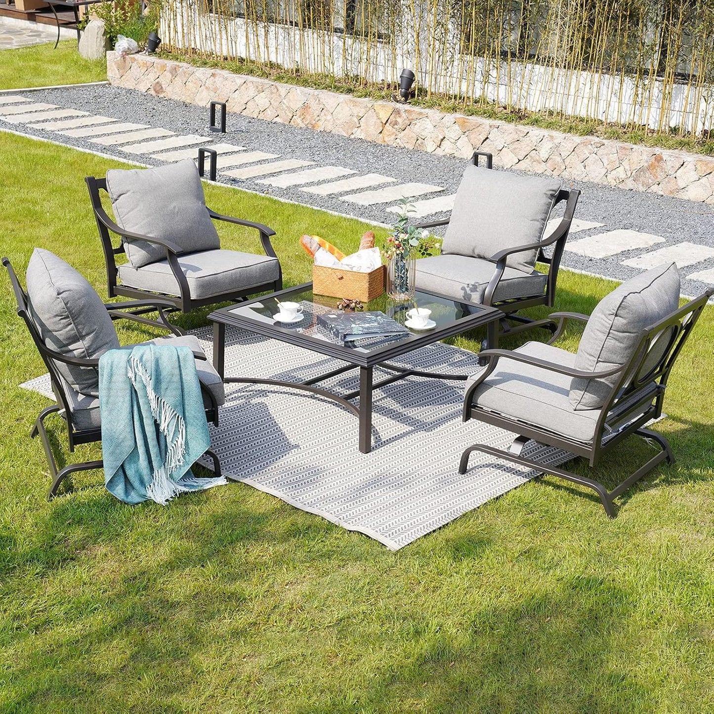 Outdoor Glass Coffee Table,Outdoor Furniture Coffee,Patio Garden Furniture Multi-Functional Tea Table with Tempered Glass Top, for Conversation-Square (Outdoor Glass Coffee Table)