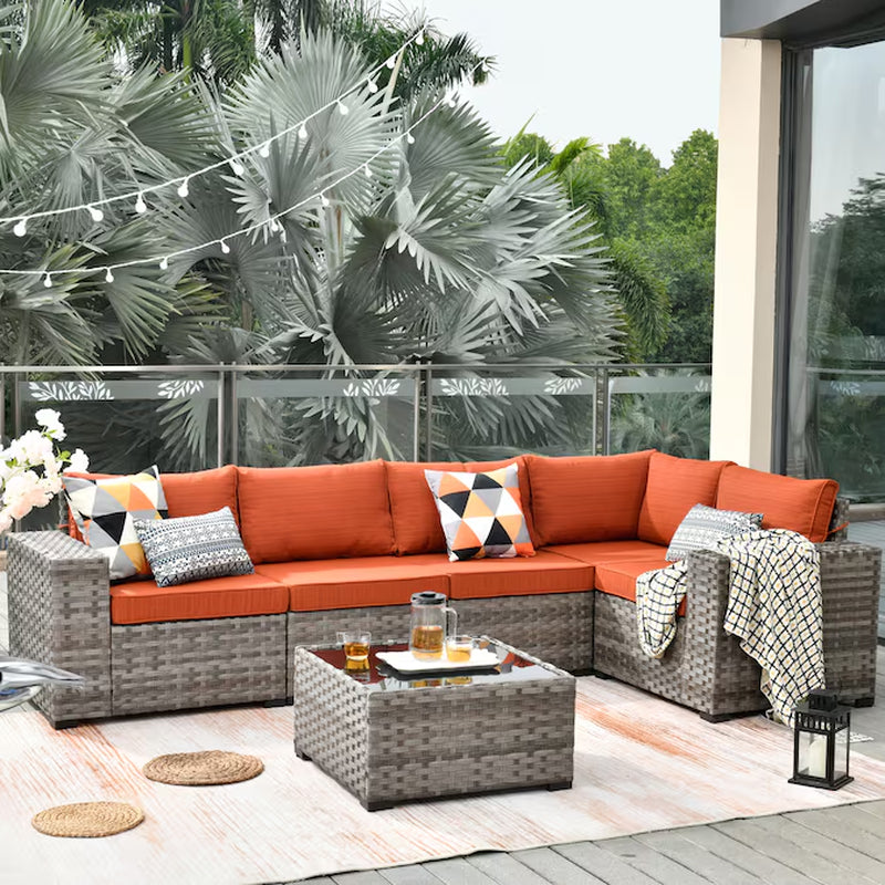 Shine Rattan Outdoor Sectional with Dark Gray Cushions and Rattan Frame