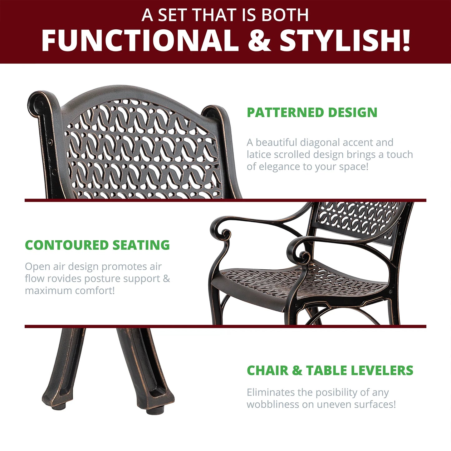 5-Piece Cast Aluminum Patio Set, Metal Patio Dining Set, Patio Furniture Sets, Outdoor Furniture, Outdoor Table and Chairs with Cushions