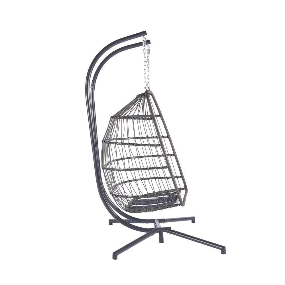 Patio 60.1 In. W 2-Person Wicker Patio Swing Hanging Chair Egg Chair with Beige Cushions