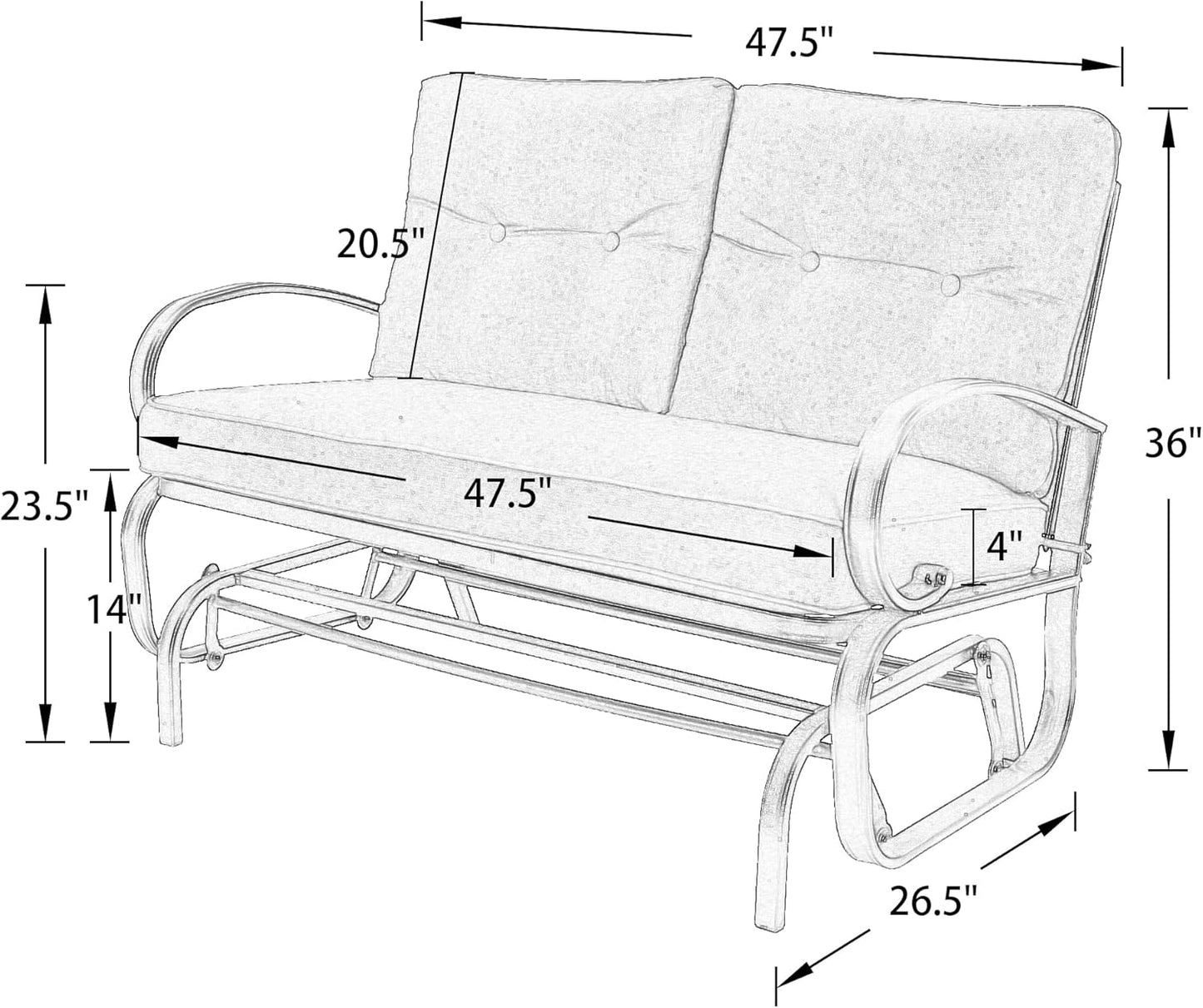 Swing Glider Bench Outdoor Cushioed 2 Person Rocking Chair Garden Loveseat, Brick Red