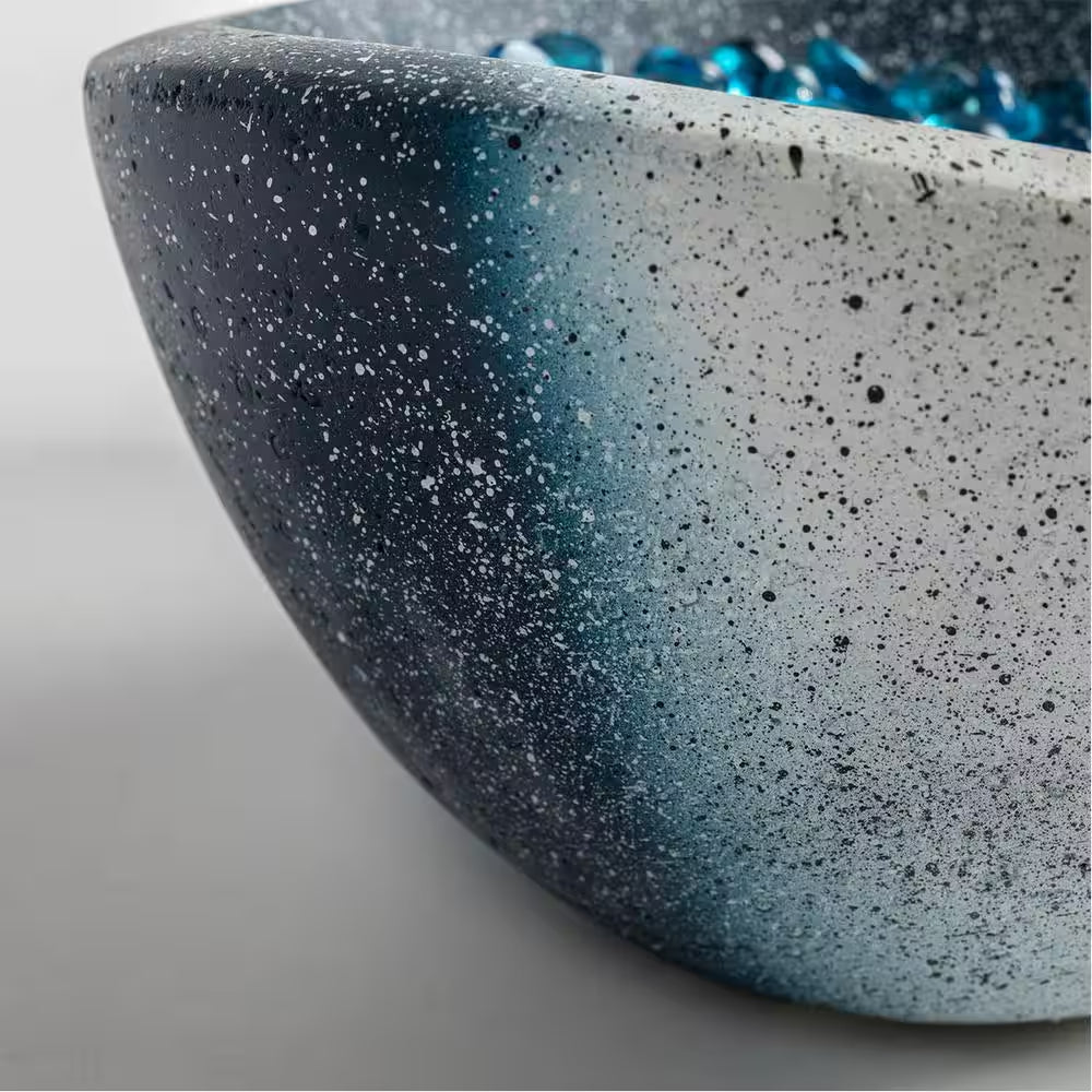 11 In. Outdoor Concrete Gel or Liquid Fire Pit Mixed Color Tabletop Mini Smokeless Fire Bowl with Blue Glass Beads