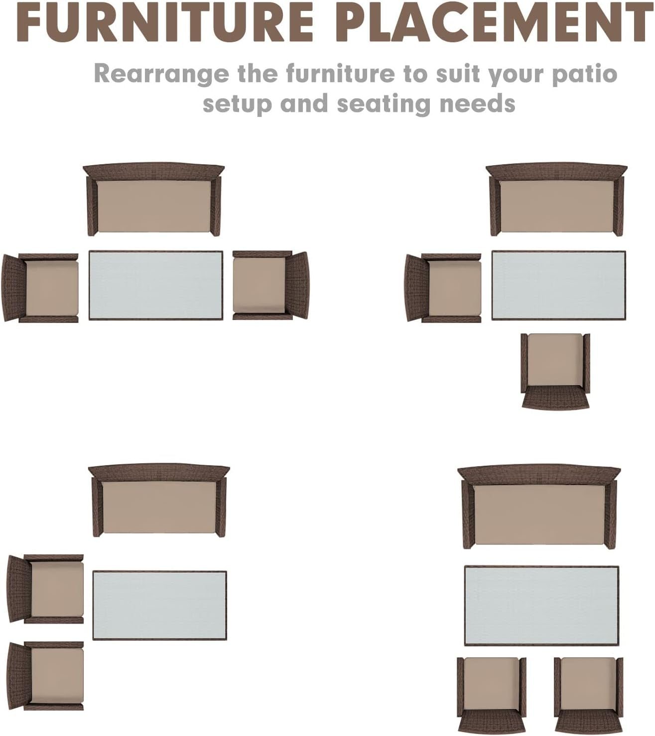Outdoor Furniture 4-Piece Conversation Furniture Set All Weather Brown Wicker with Beige Cushions & Sophisticated Glass Coffee Table
