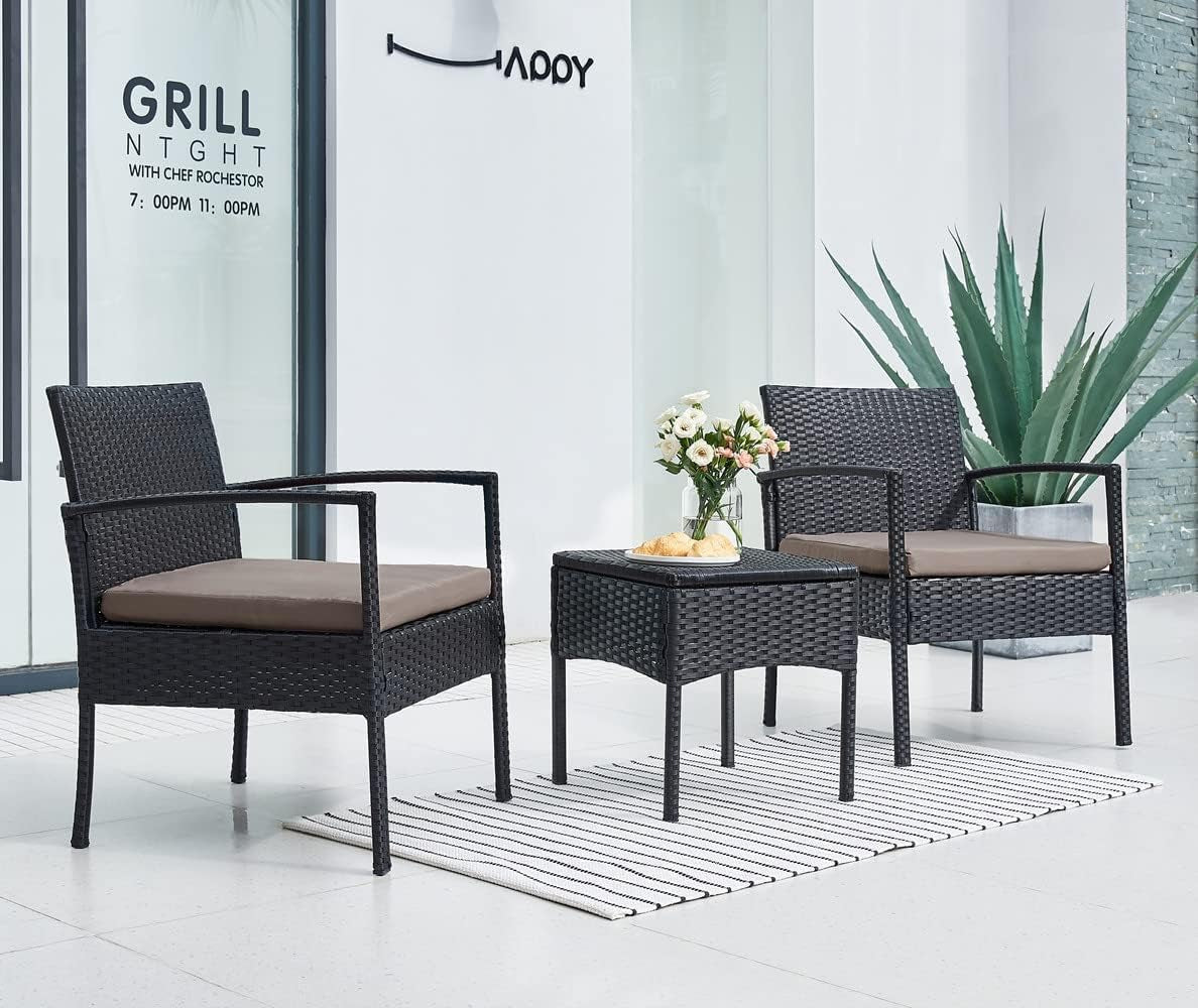 3 Pieces Patio Furniture Set, Outdoor Furniture Set, Patio Bistro Set Outdoor, Patio Conversation Set, Patio Set, Patio Table and Chairs, Patio Chairs with Coffee Table for Yard & Bistro, Brown
