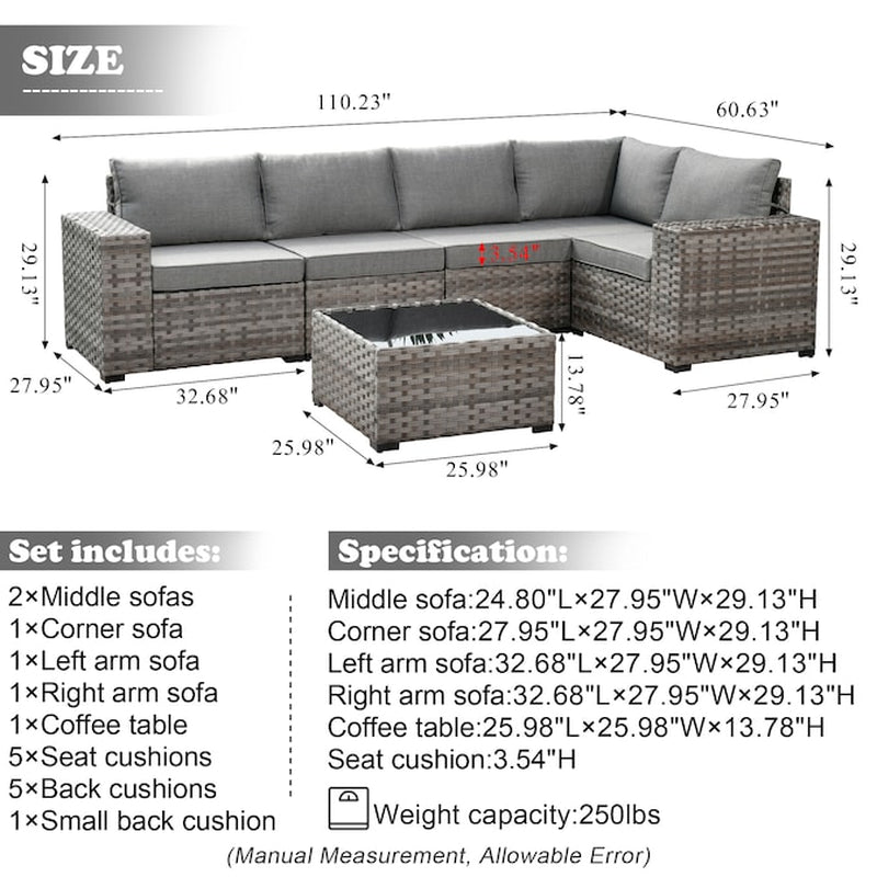 Shine Rattan Outdoor Sectional with Dark Gray Cushions and Rattan Frame