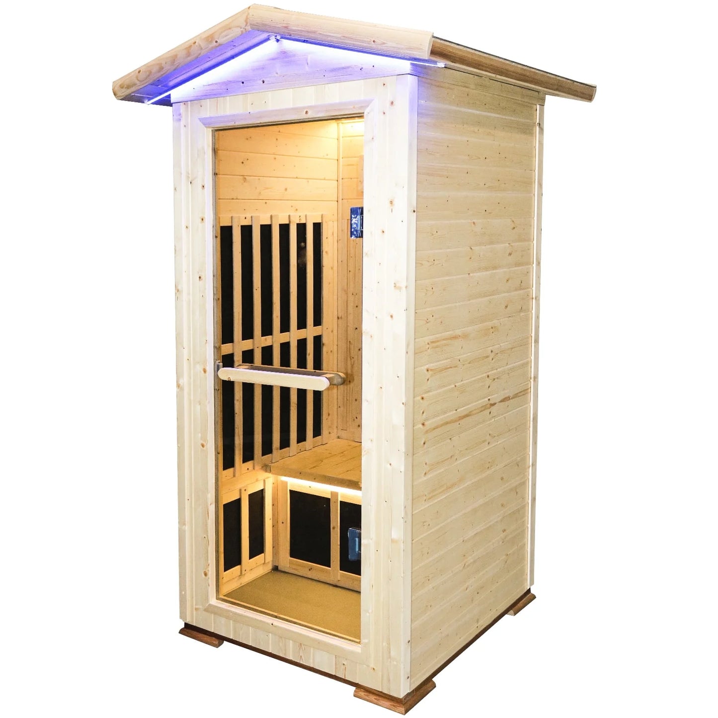 Outdoor Far Infrared Sauna Wooden Saunas Spa 1300W Low-Emf Dry Sauna Room for One Person Finland Spruce Wood