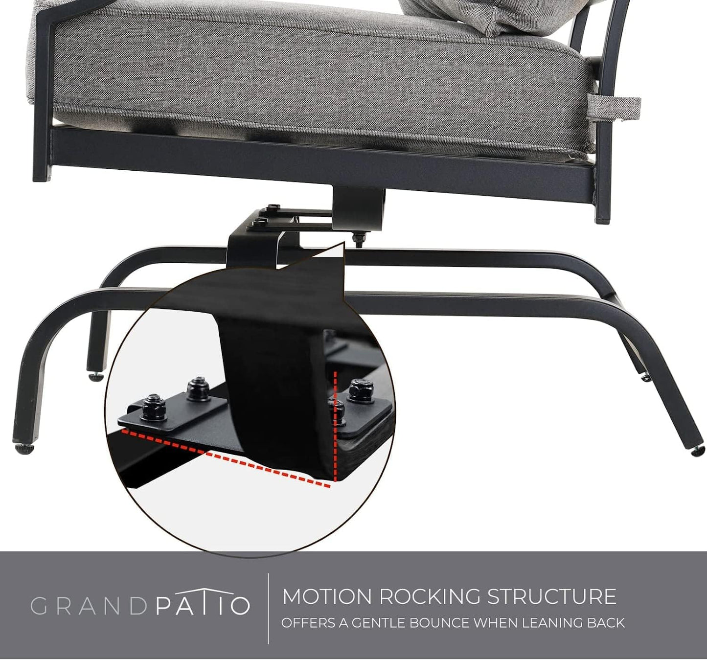 3-Piece Furniture Seating Motion Chairs Set Outdoor Bistro Set Patio Conversation Sets Glider Rocking Chair with Comfortable Gray Cushions Square Coffee Table for Garden Lawn & Poolside