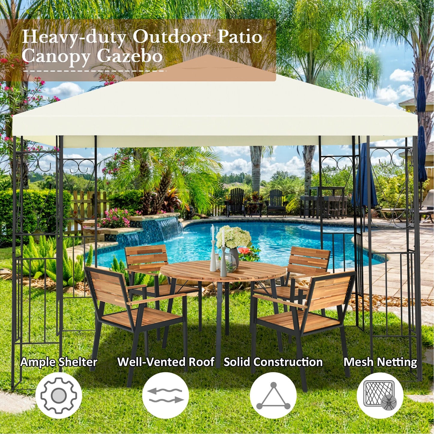 10'X10' Patio Gazebo Canopy Tent Steel Frame Shelter Patio Party Awning